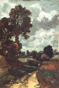 John Constable A country lane,with a church in the distance oil on canvas